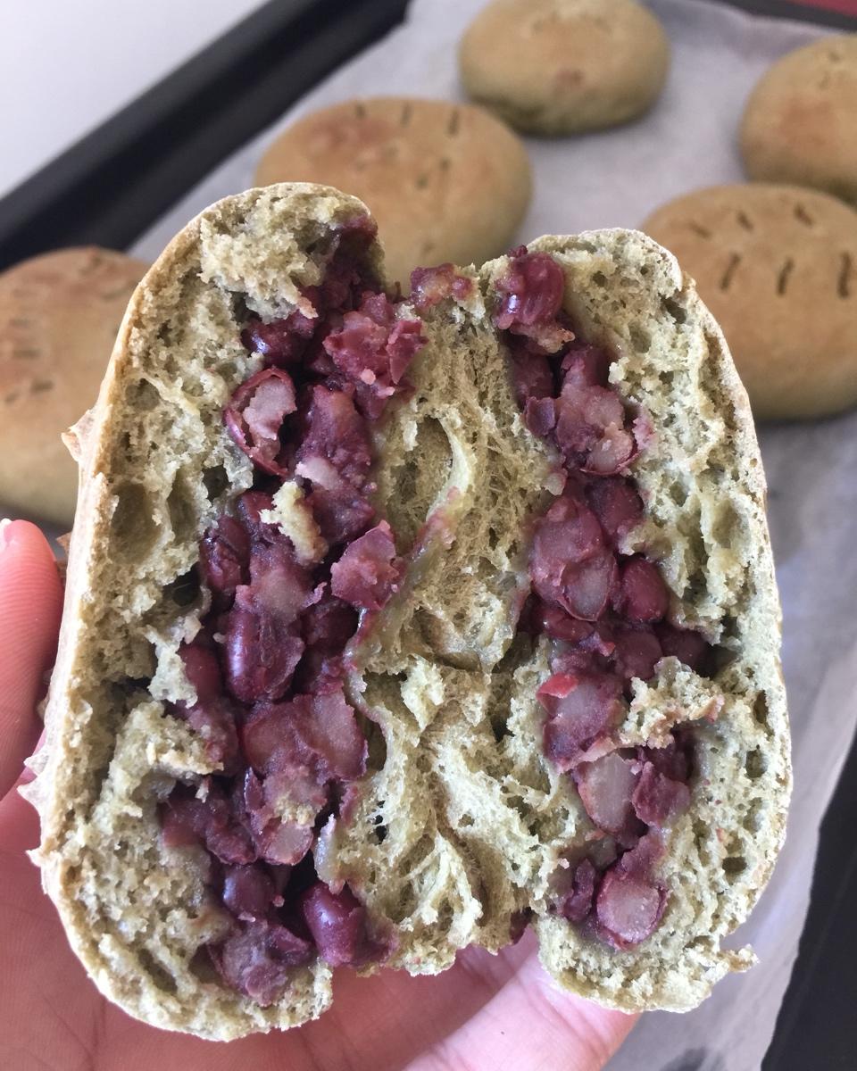 抹茶豆沙小面包（无油脂）