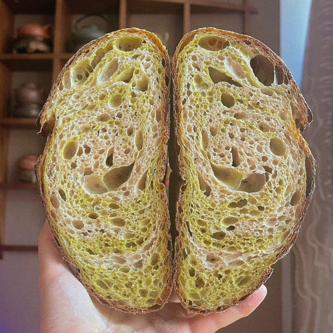 好吃到飞起-天然酵母姜黄肉桂提子双色欧包（手揉法-超详细）