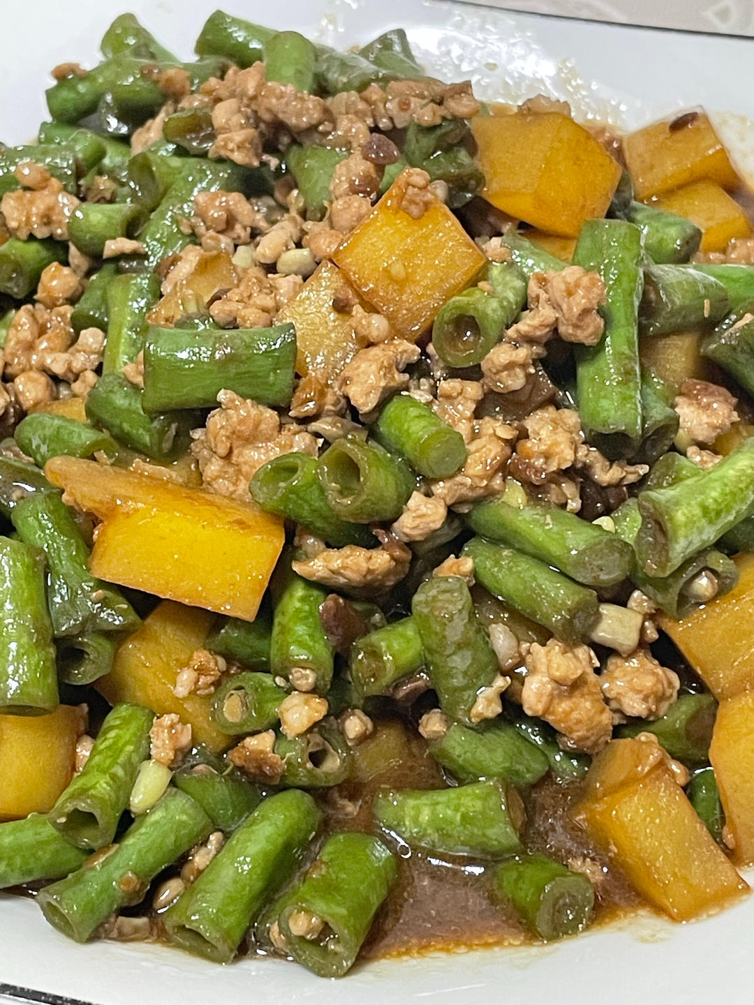 肉沫豆角土豆，简单易上手炒菜，米饭好搭档