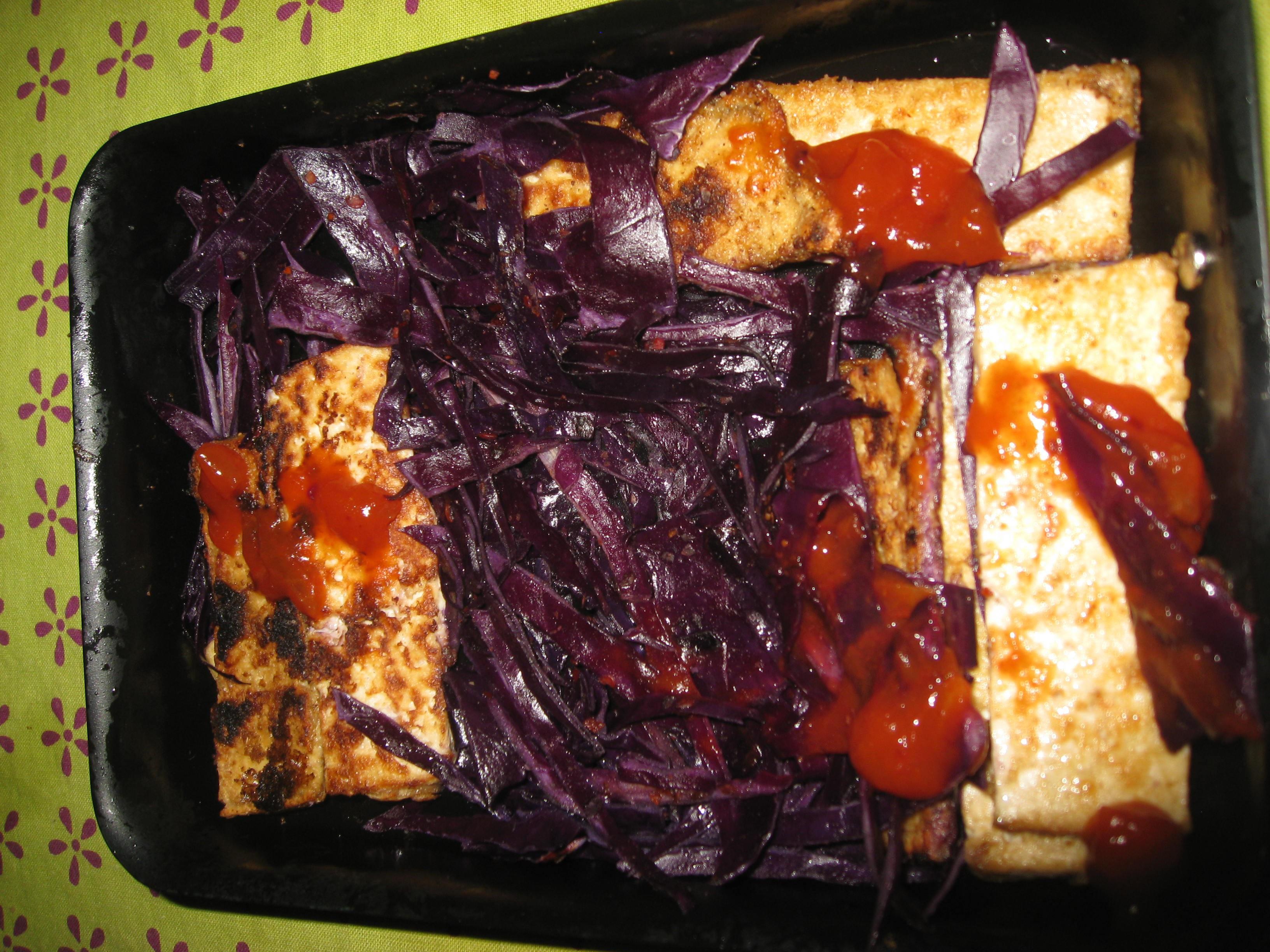 日式煎豆腐+铁板紫甘蓝的做法
