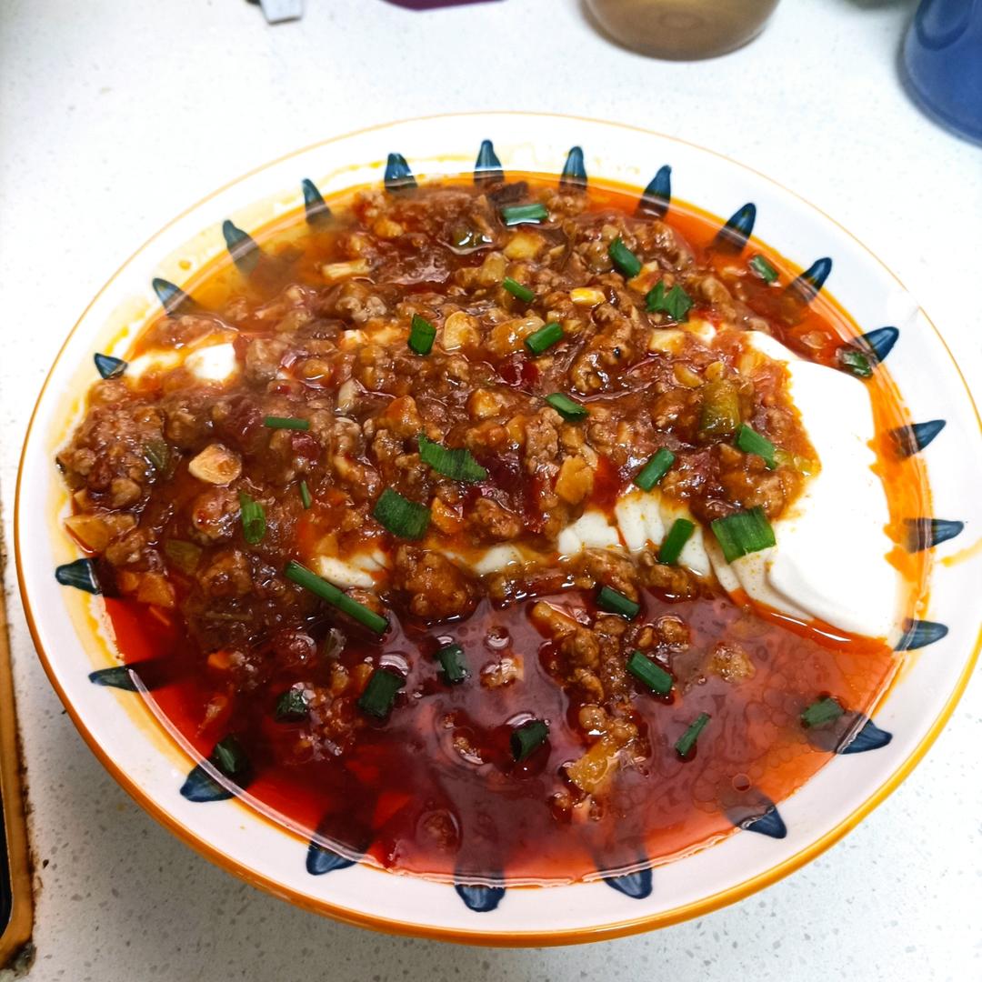 香辣肉末蒸豆腐