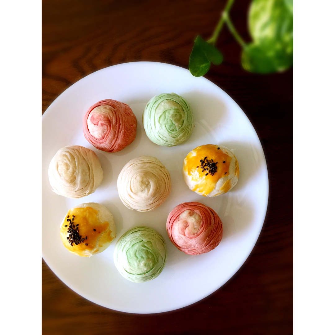蛋黄酥~紫薯、抹茶、原味~花好月圆，中秋快乐~内附一次做六色蛋黄酥方法~