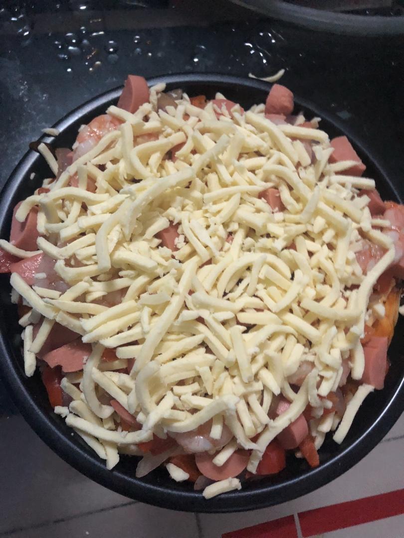 虾仁火腿彩椒披萨（自制饼底）