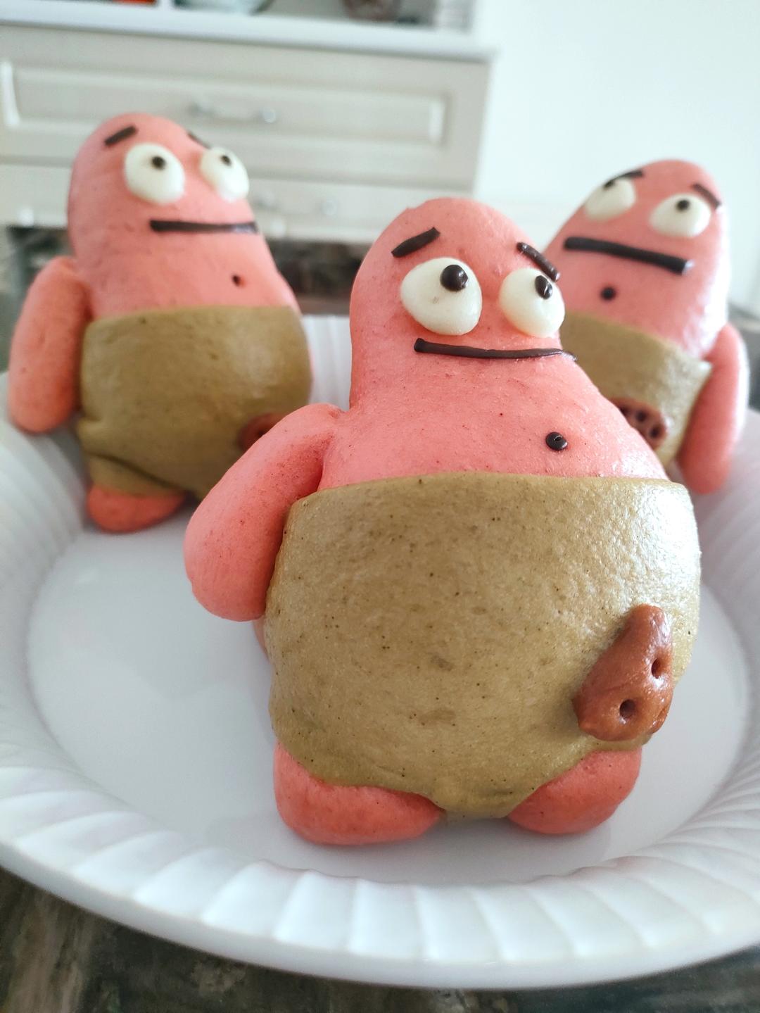 憨厚可爱的派大星红豆沙包子造型馒头