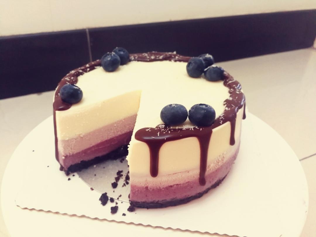 渐变蓝莓冻芝士蛋糕（免烤）