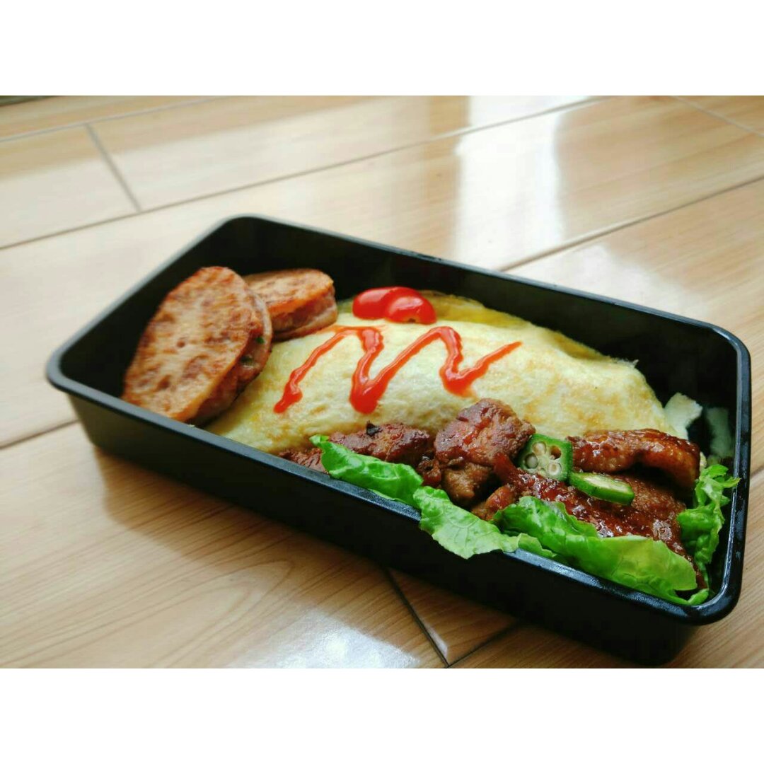 高颜值日式便当，照烧鸡腿+藕夹+蛋包饭，好吃爆表！