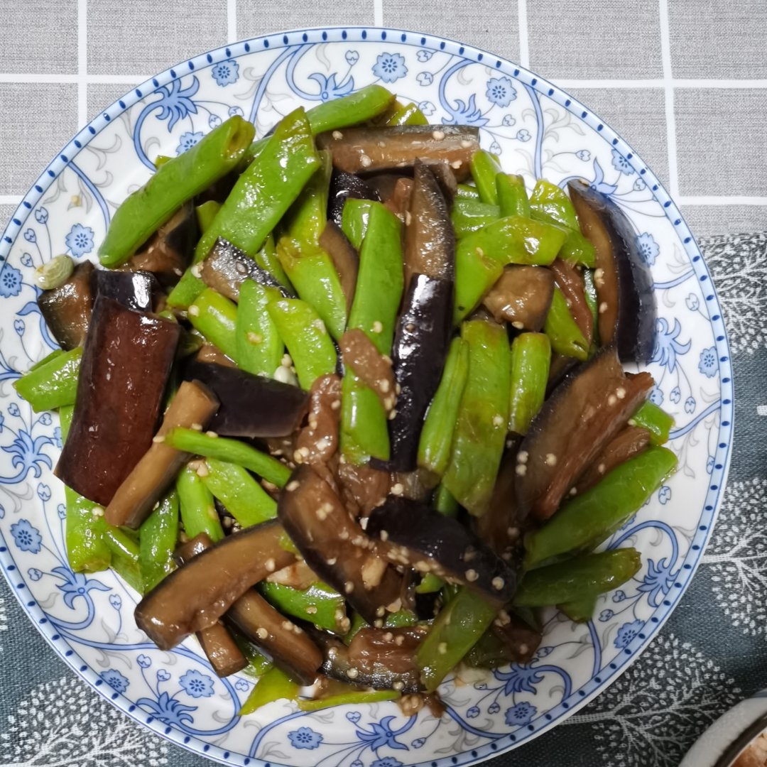 下饭菜茄子炒豆角（少油版）