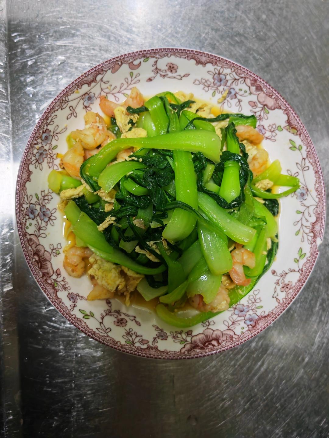 上海青（油菜）炒虾仁鸡蛋