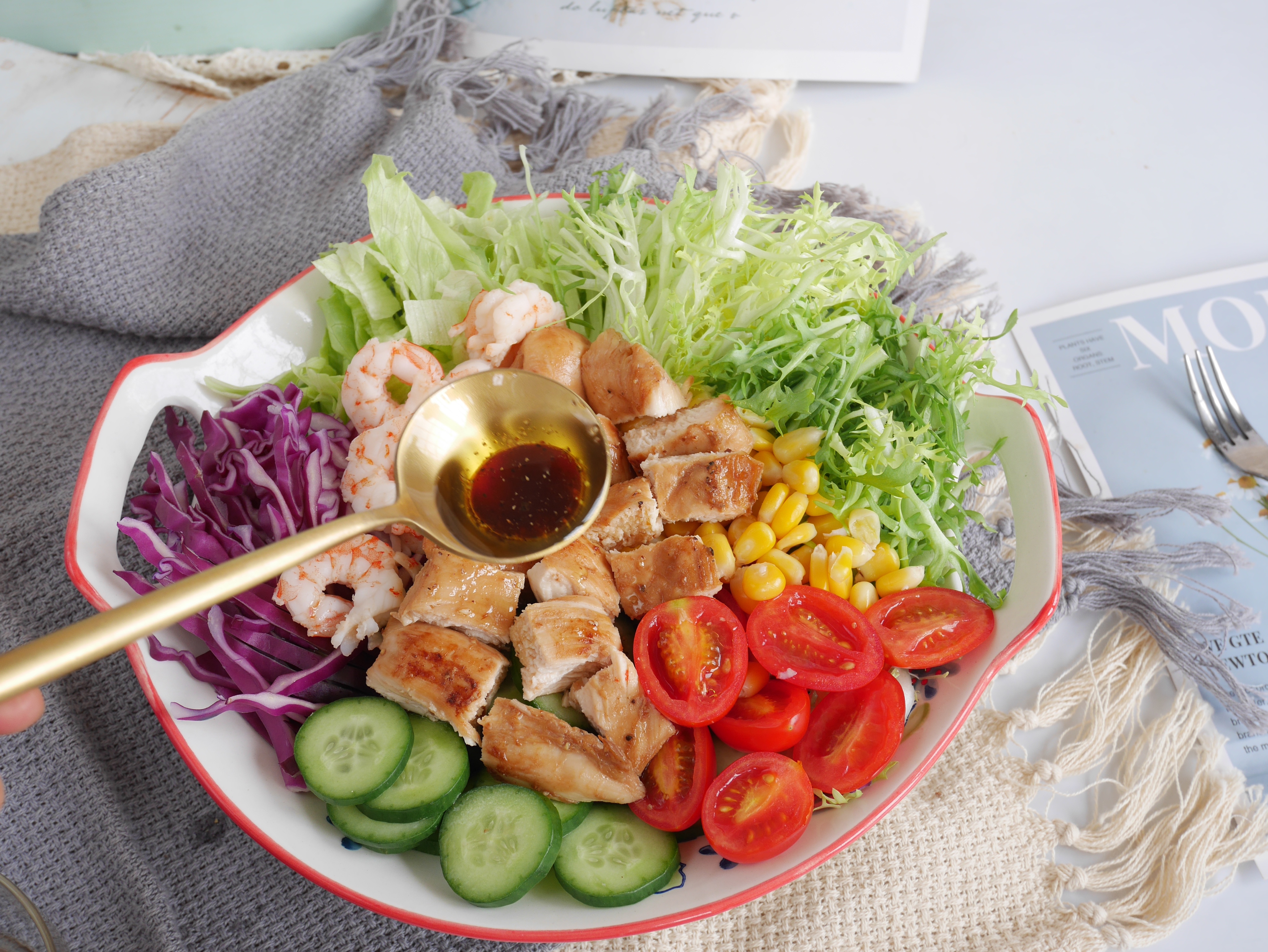 低脂低卡❗️油醋汁 ❗️鸡胸肉蔬菜沙拉的做法 步骤4