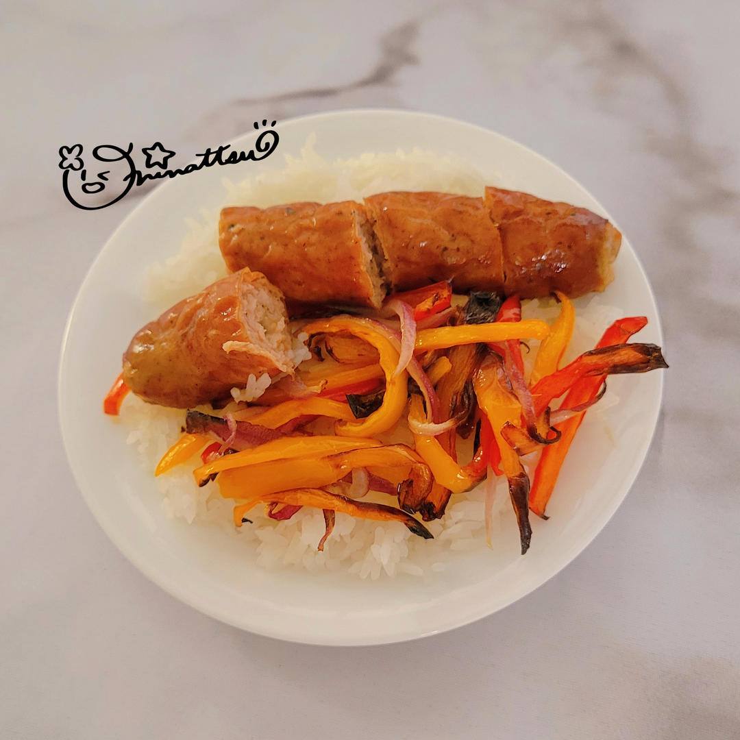 简单素配菜|洋葱烤甜椒-空气炸锅