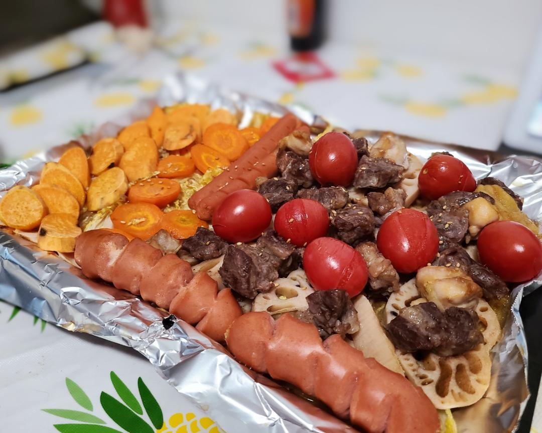 烤箱烤一切#烤牛腩西兰花小番茄藕片等等