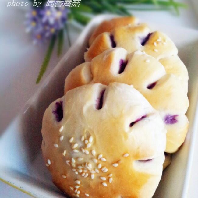 #松下面包魔法学院之烘培达人#紫薯花朵面包的做法