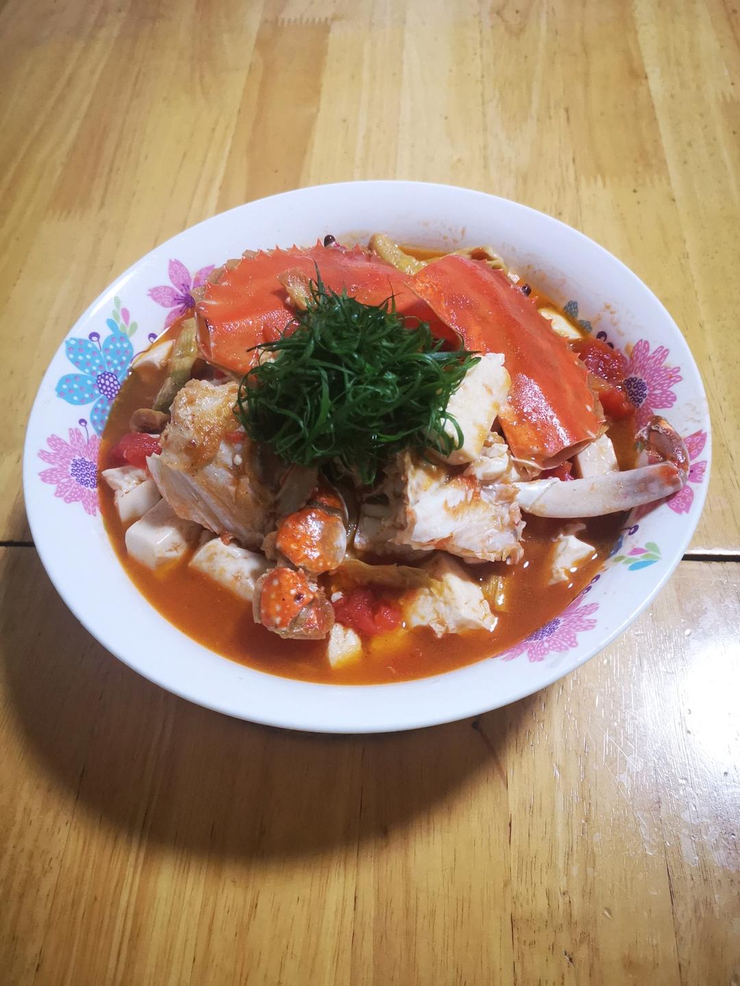 蕃茄梭子蟹豆腐煲