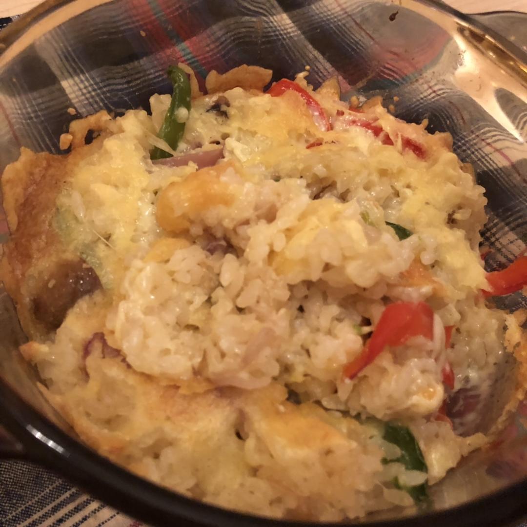 奶油蘑菇培根焗饭