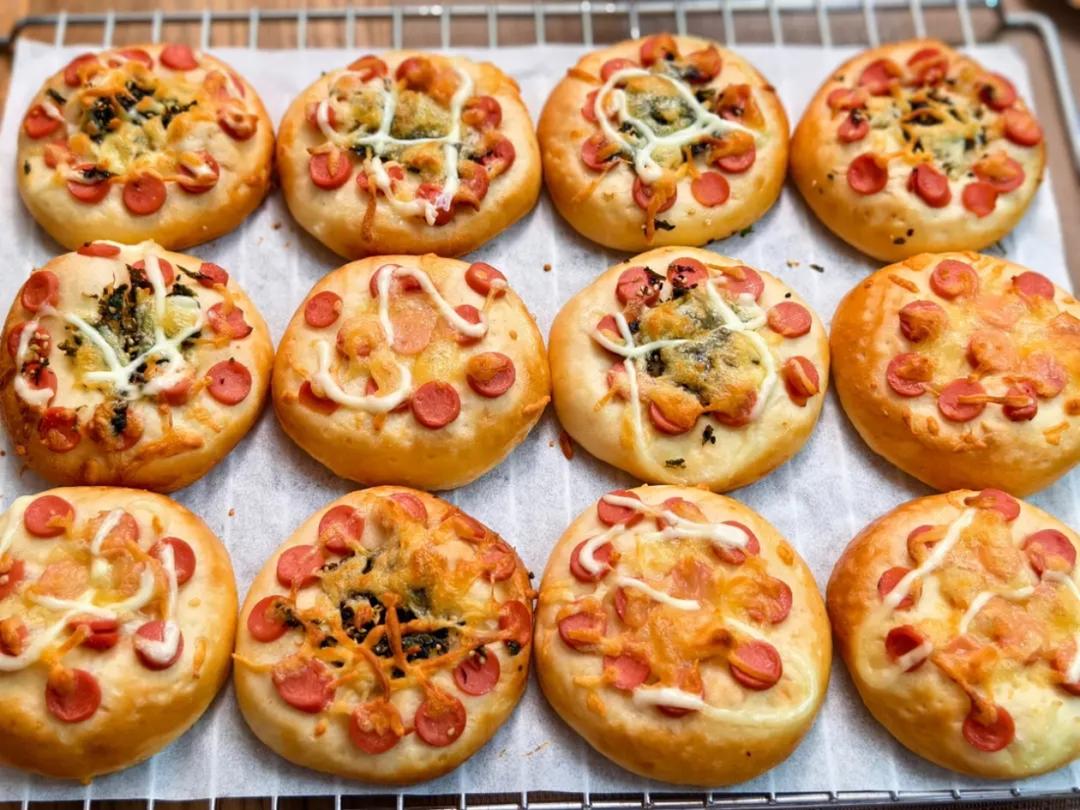 🍕快手简单｜一次发酵｜可可爱爱火腿披萨小面包｜学生早餐