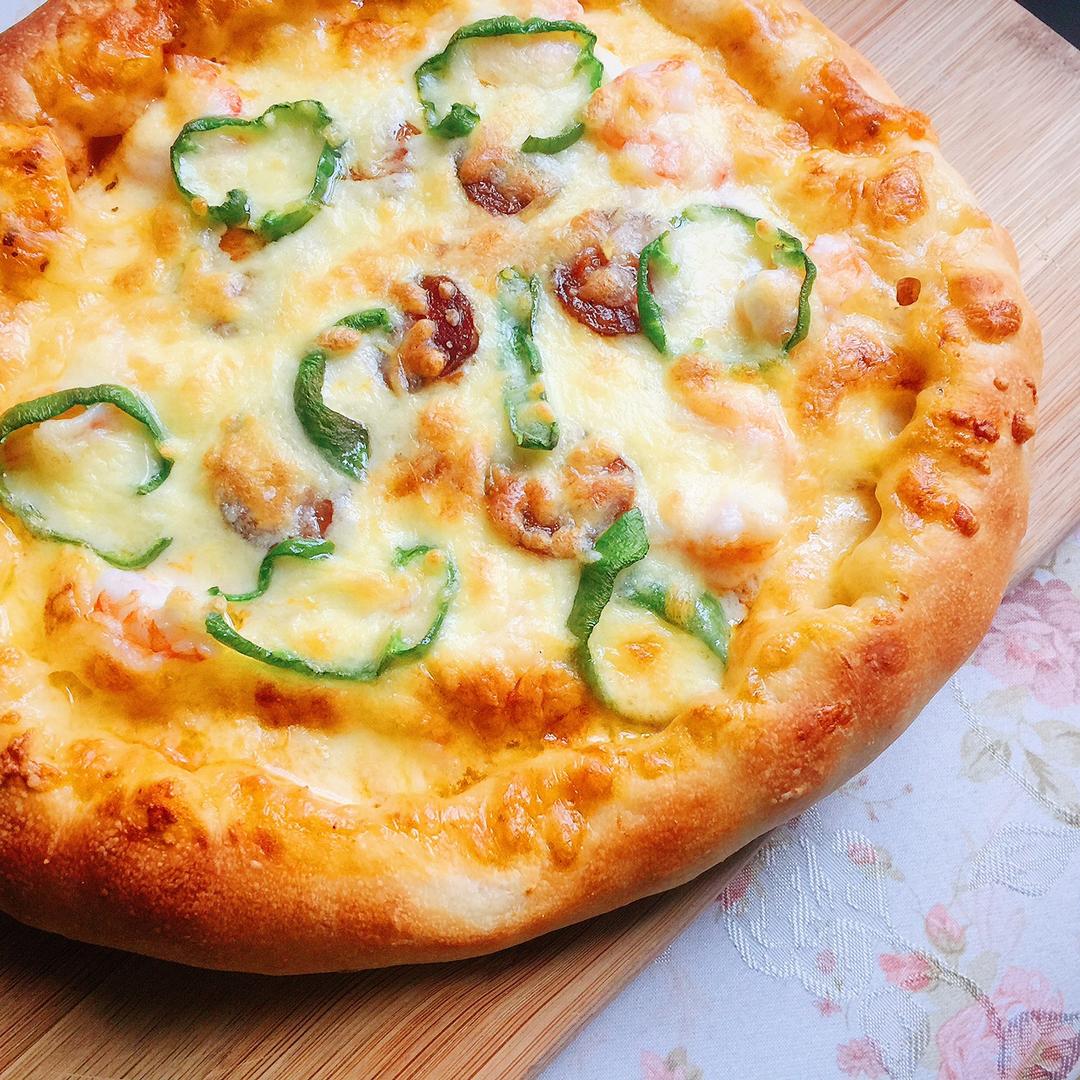 鲜虾蘑菇芝心披萨【像PizzaHut必胜客那样有芝心边哦～