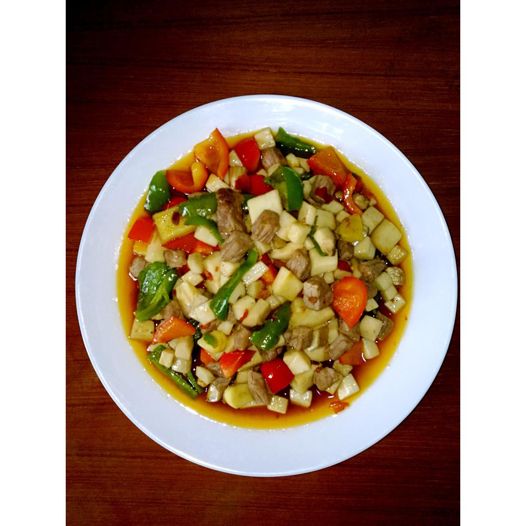 家常菜~杏鲍菇烧牛肉粒