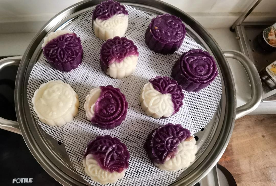 双色紫薯月饼，低卡，免烤箱|劣狐狐烘焙