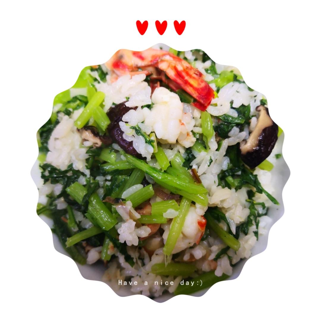茼蒿虾仁电饭煲伴饭