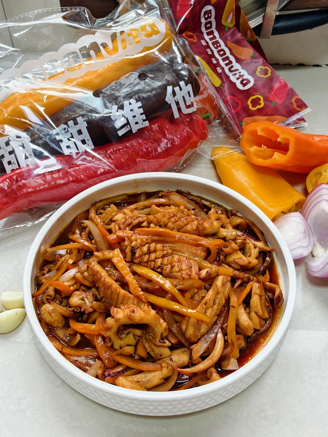 山姆同款BonBonVita彩椒！夏日低脂孜然炒鱿鱼巨下饭