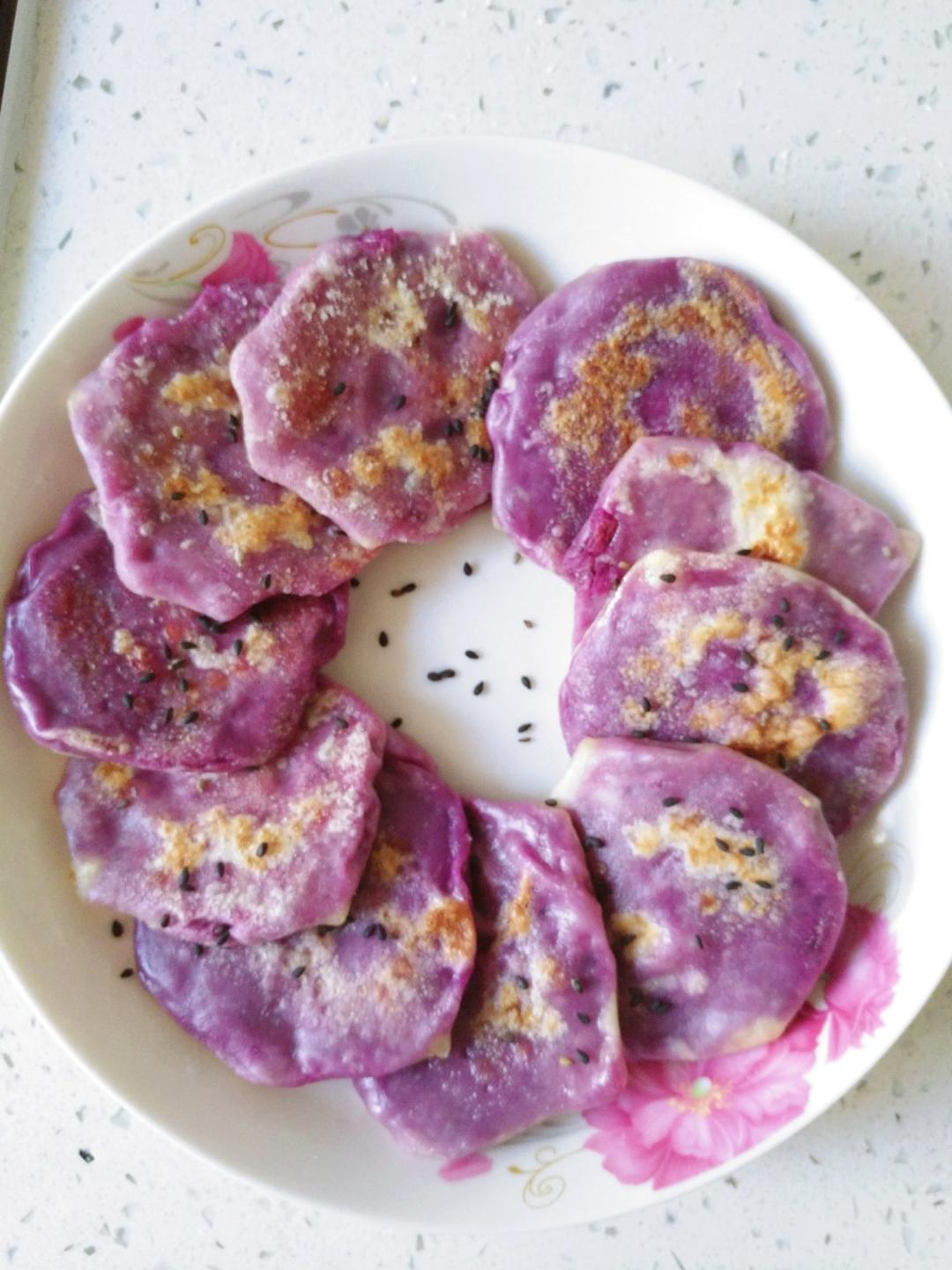 超快手不揉面不放油的低脂奶香紫薯饼