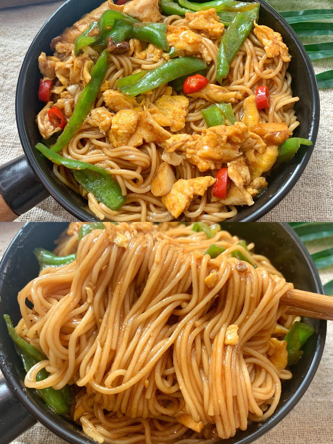 好吃到哭的青椒鸡蛋拌面🍜酱香浓郁超入味！的做法