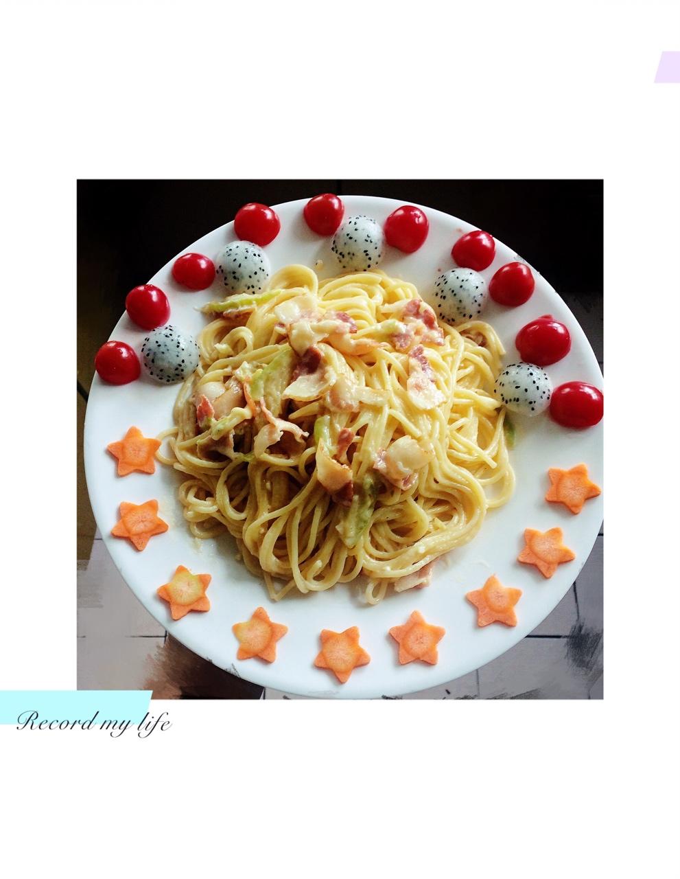 白蘑菇奶油培根意面