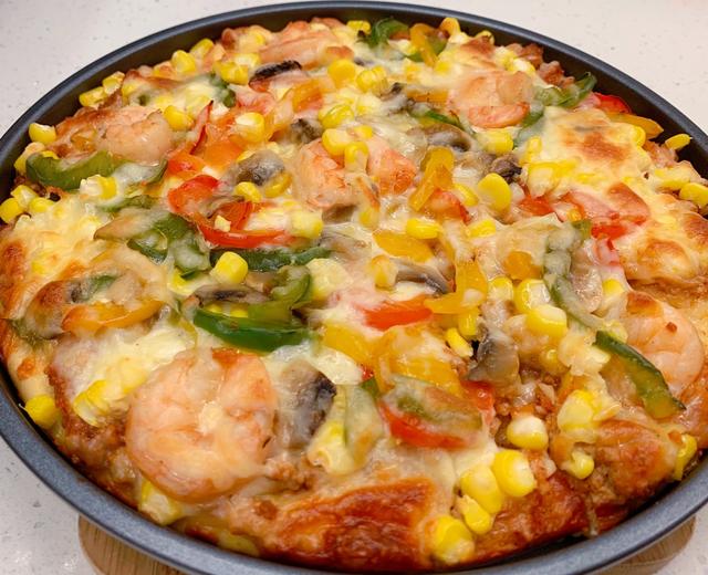 9寸海鲜蔬菜披萨（自制饼底+自制Pizza酱）厚底的做法