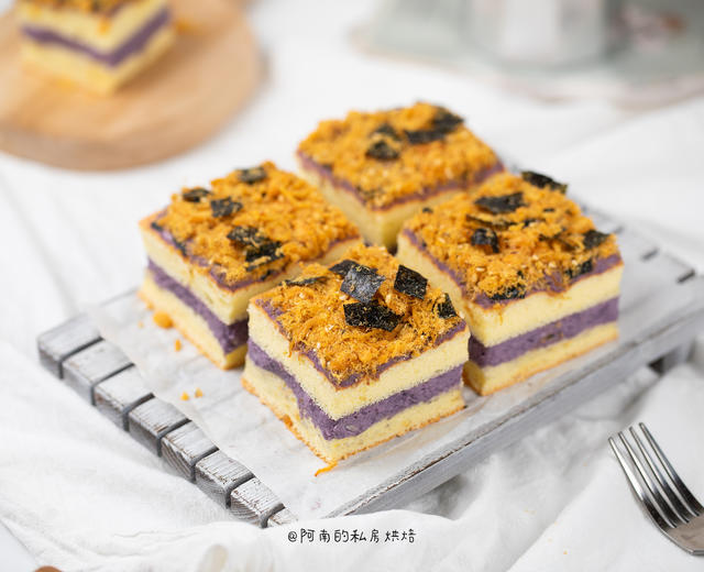 手残党也可以成功的:紫薯芋泥肉松蛋糕!的做法