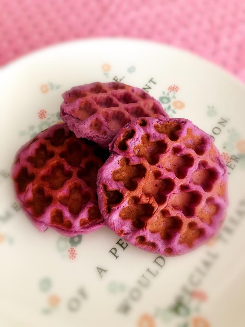 紫薯华夫饼 酵母版不需要发酵揉好面可直接制作 轻食机食谱