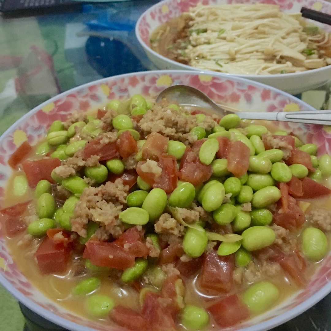 肉末番茄烧毛豆
