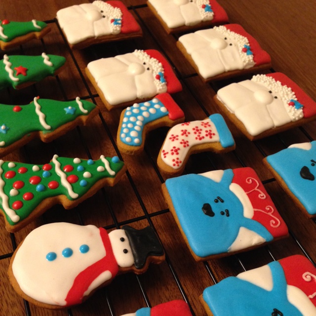 圣诞卡通糖霜饼干--圣诞老人和麋鹿