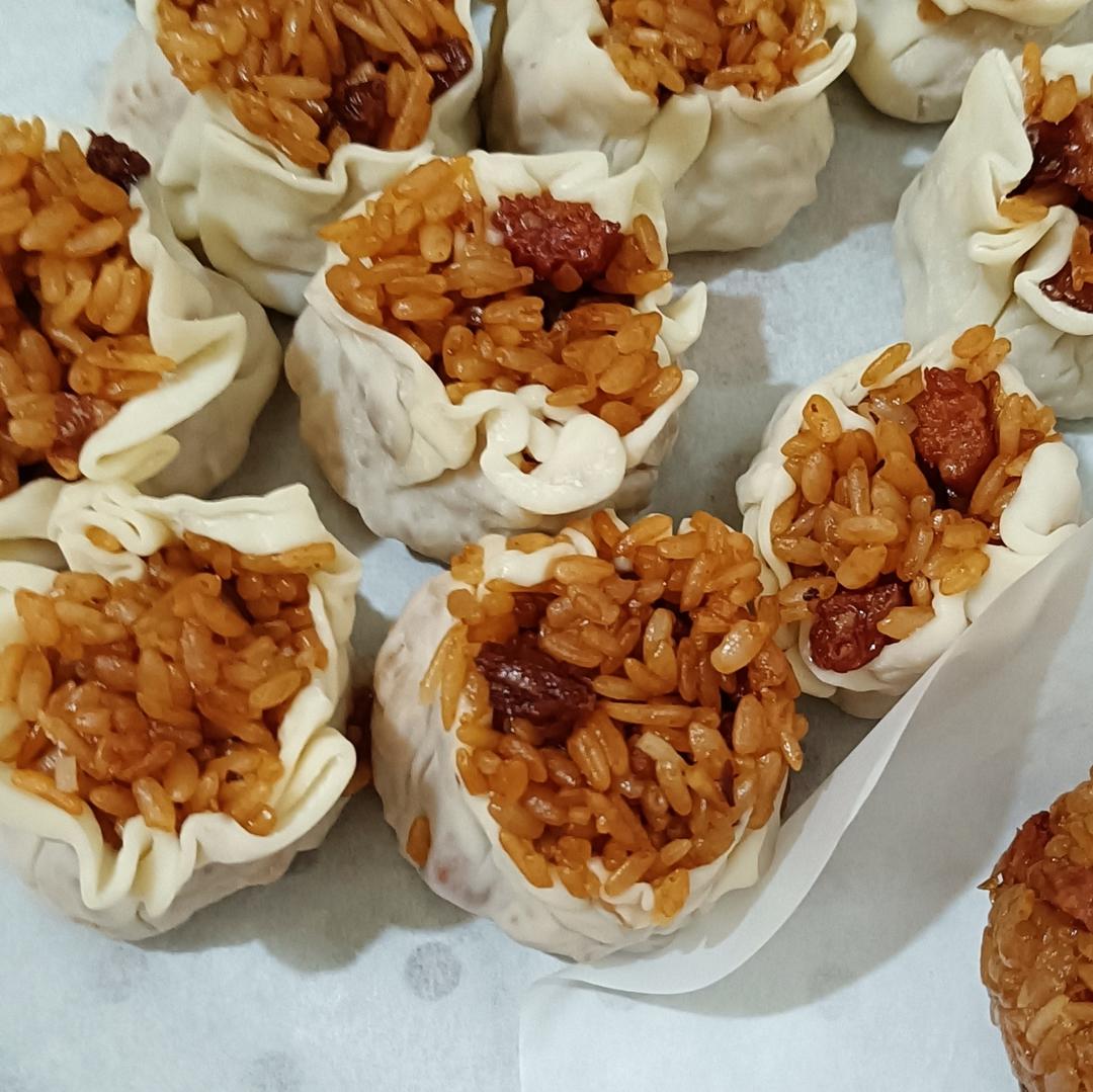 简单的青椒腊肠饺子皮烧麦