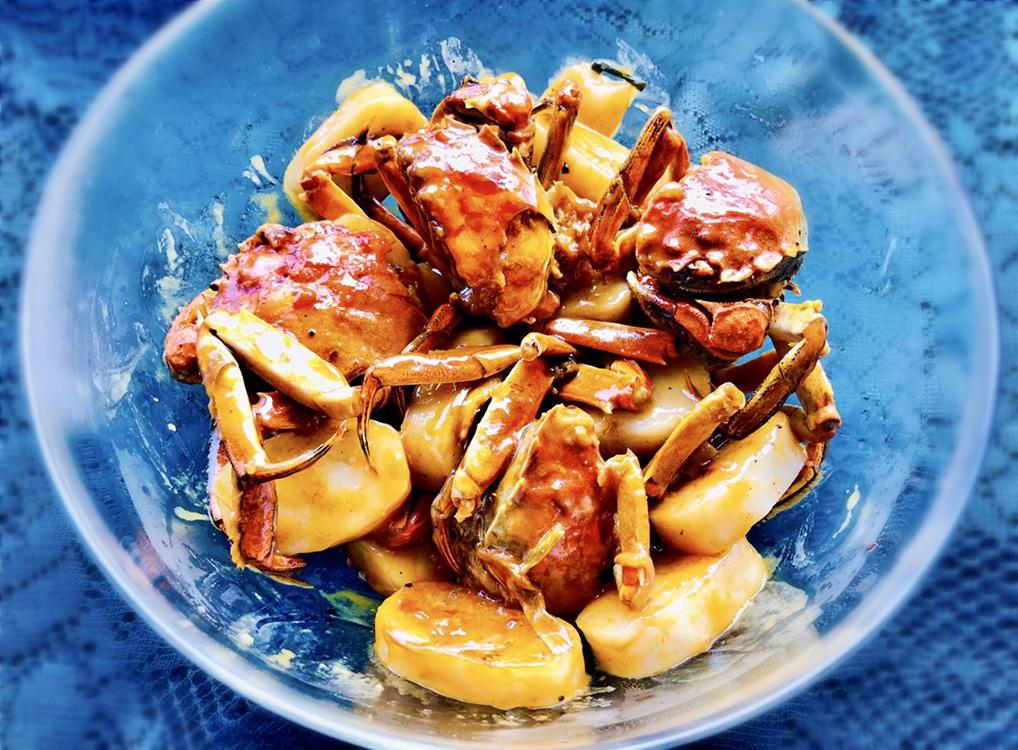 大闸蟹炒年糕+桂花糖芋糊