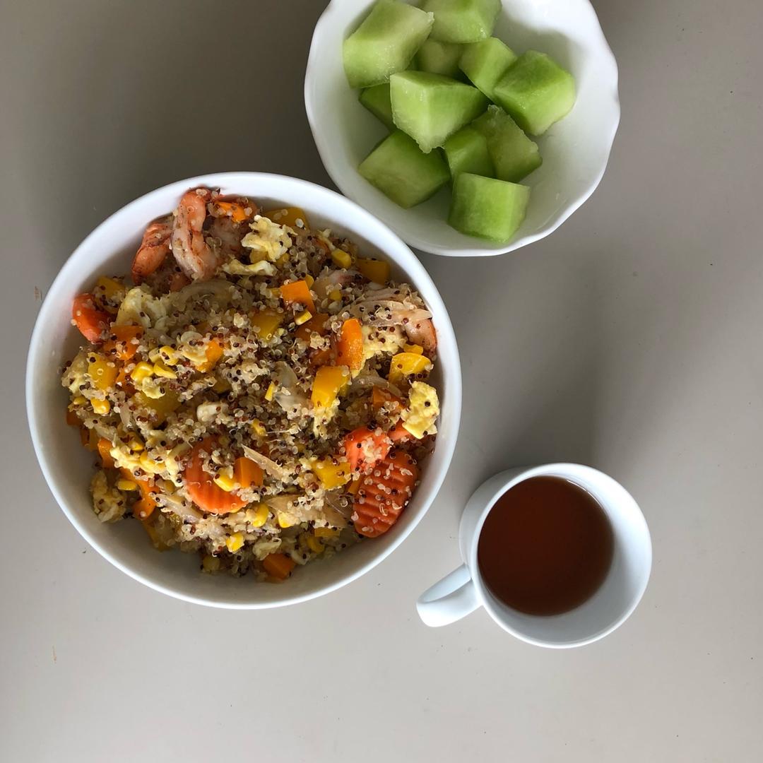 【虾仁蔬菜炒藜麦】营养早餐