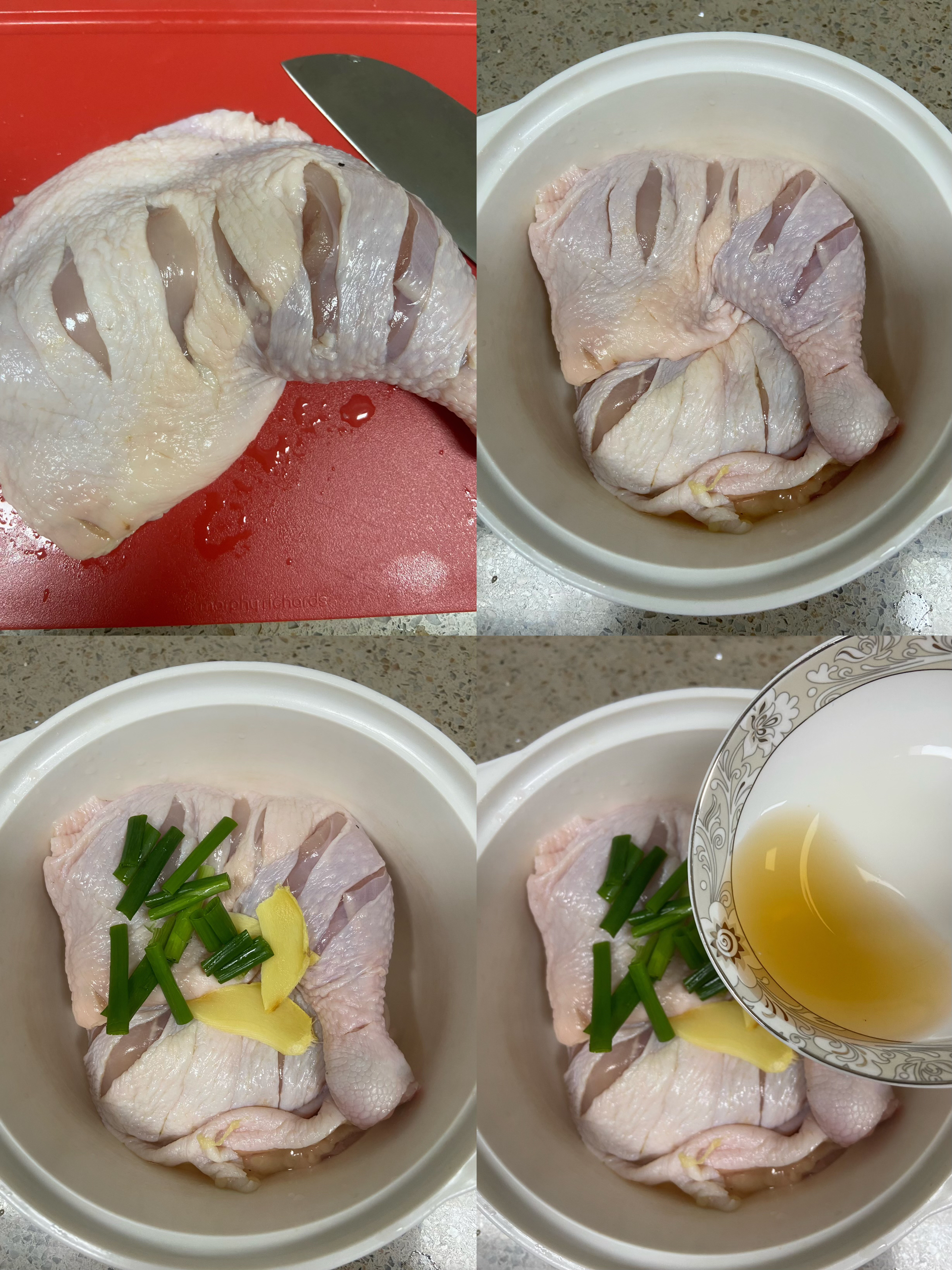 青花椒麻手撕口水鸡的做法 步骤2