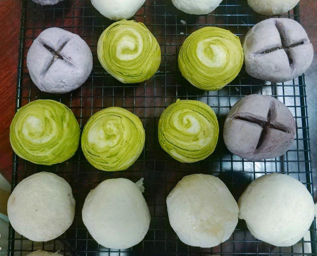 蛋黄酥~紫薯、抹茶、原味~花好月圆，中秋快乐~内附一次做六色蛋黄酥方法~