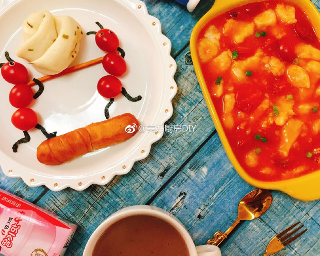 番茄龙利鱼+蚂蚁拼盘+红豆薏米糊