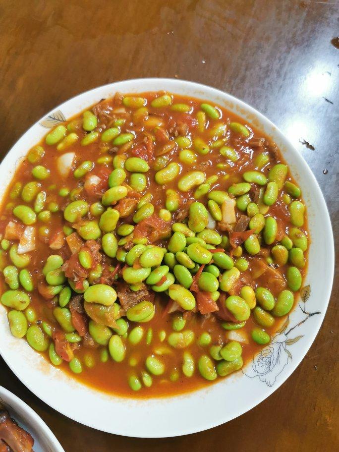 肉末番茄烧毛豆