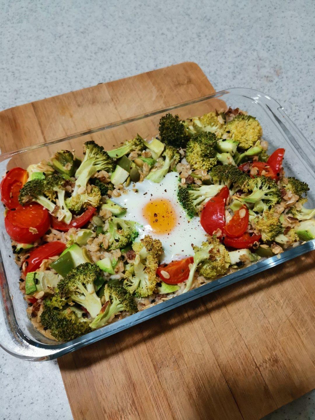 卧蛋咸蔬烤燕麦【健康一锅端】