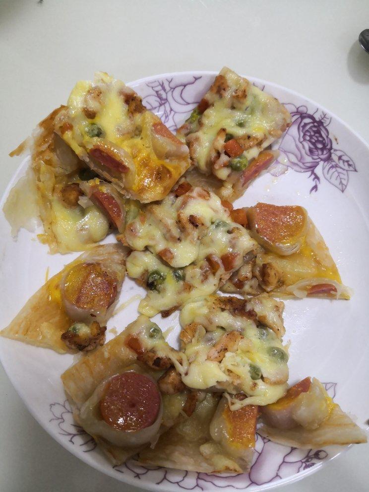 2张手抓饼皮搞定1个披萨——奥尔良鸡肉披萨