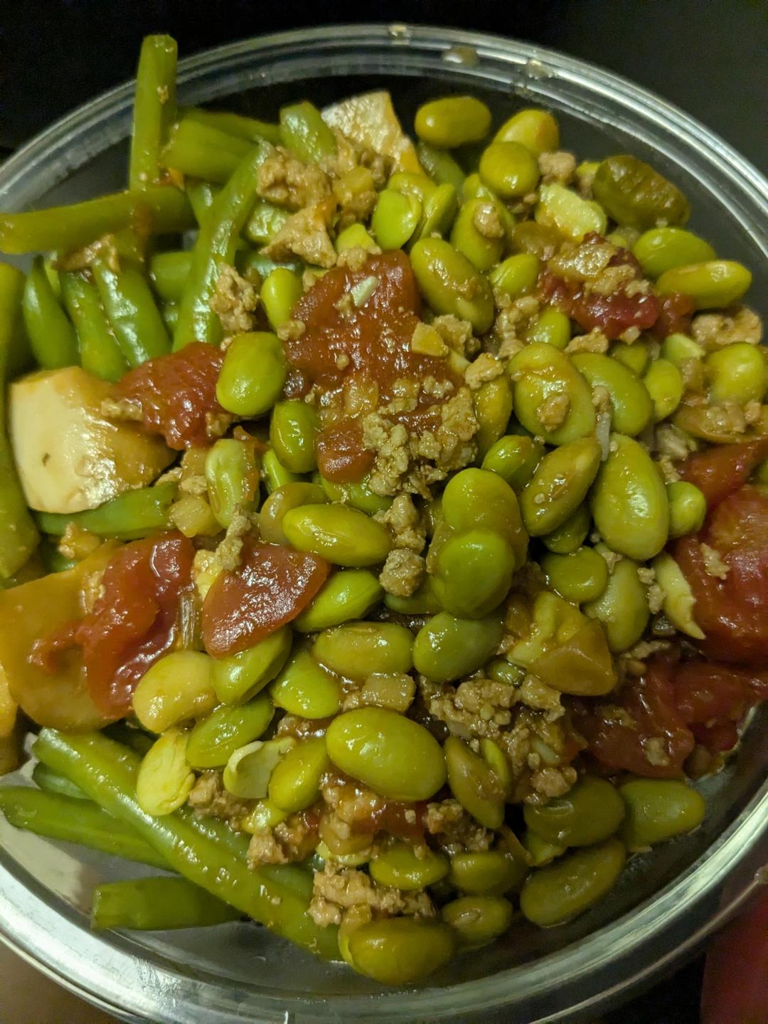 肉末番茄烧毛豆