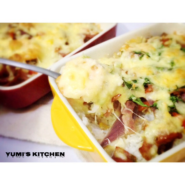 鲜虾培根芝士焗饭