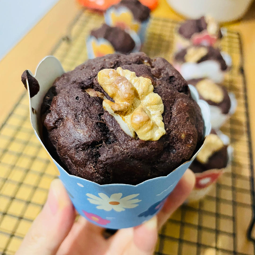 无油无糖超健康的香蕉🍌可可🍫全麦马芬蛋糕