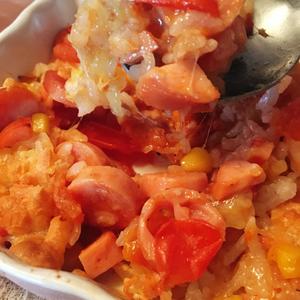番茄鸡胸肉香肠芝士焗饭的做法 步骤5