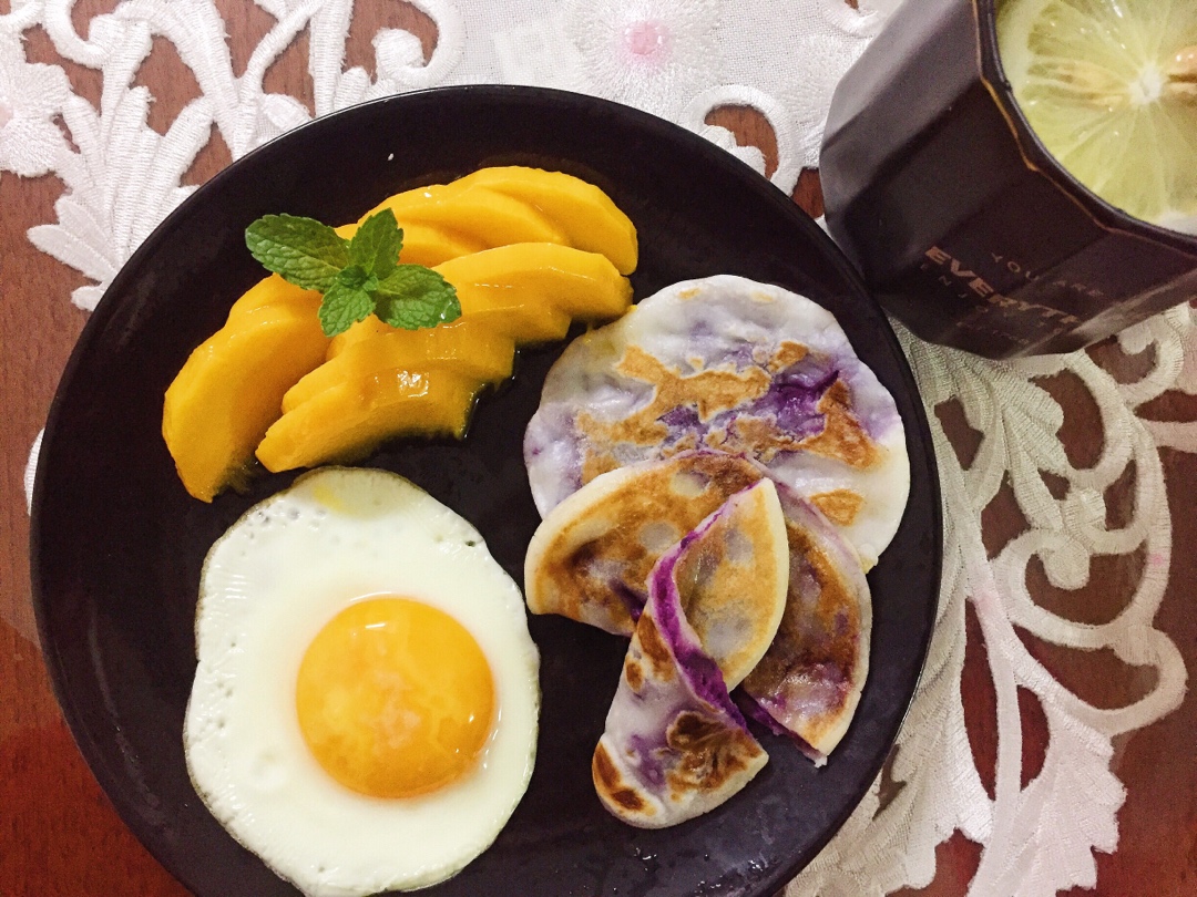 软糯香甜❗️平底锅奶香紫薯糯米饼