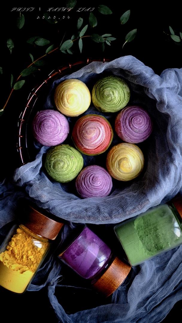 蛋黄酥~紫薯、抹茶、原味~花好月圆，中秋快乐~内附一次做六色蛋黄酥方法~