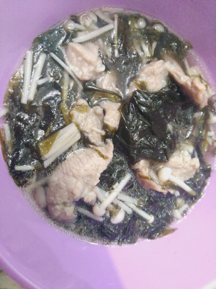 健康营养紫菜金针菇肉片汤 10分钟完成 快手菜
