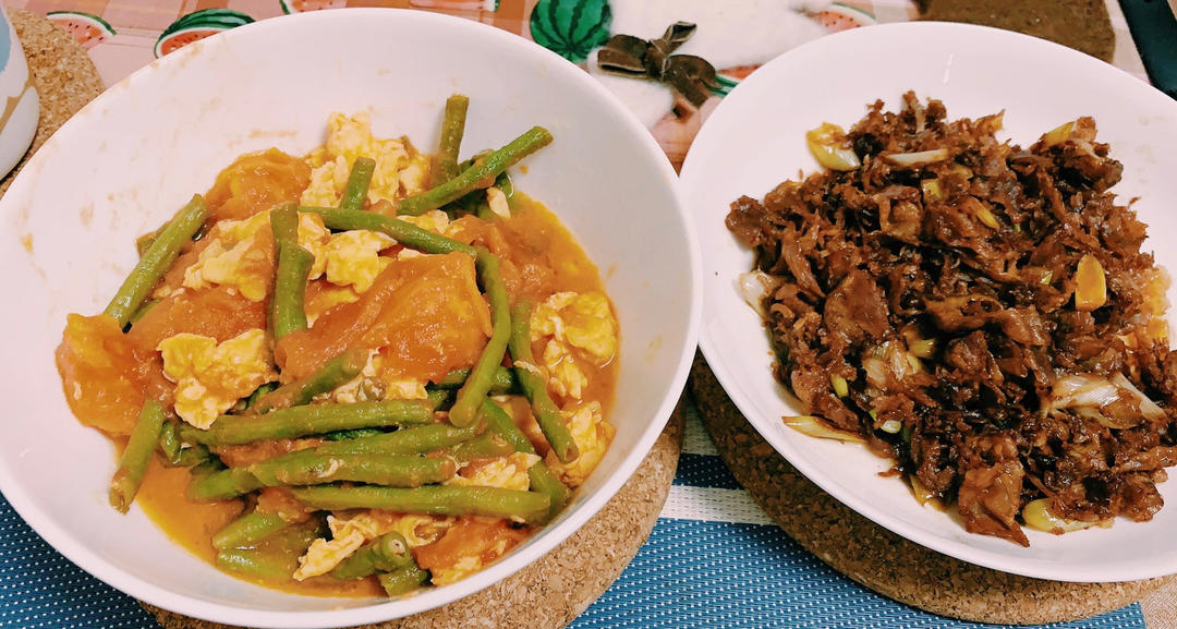 番茄豆角炒鸡蛋