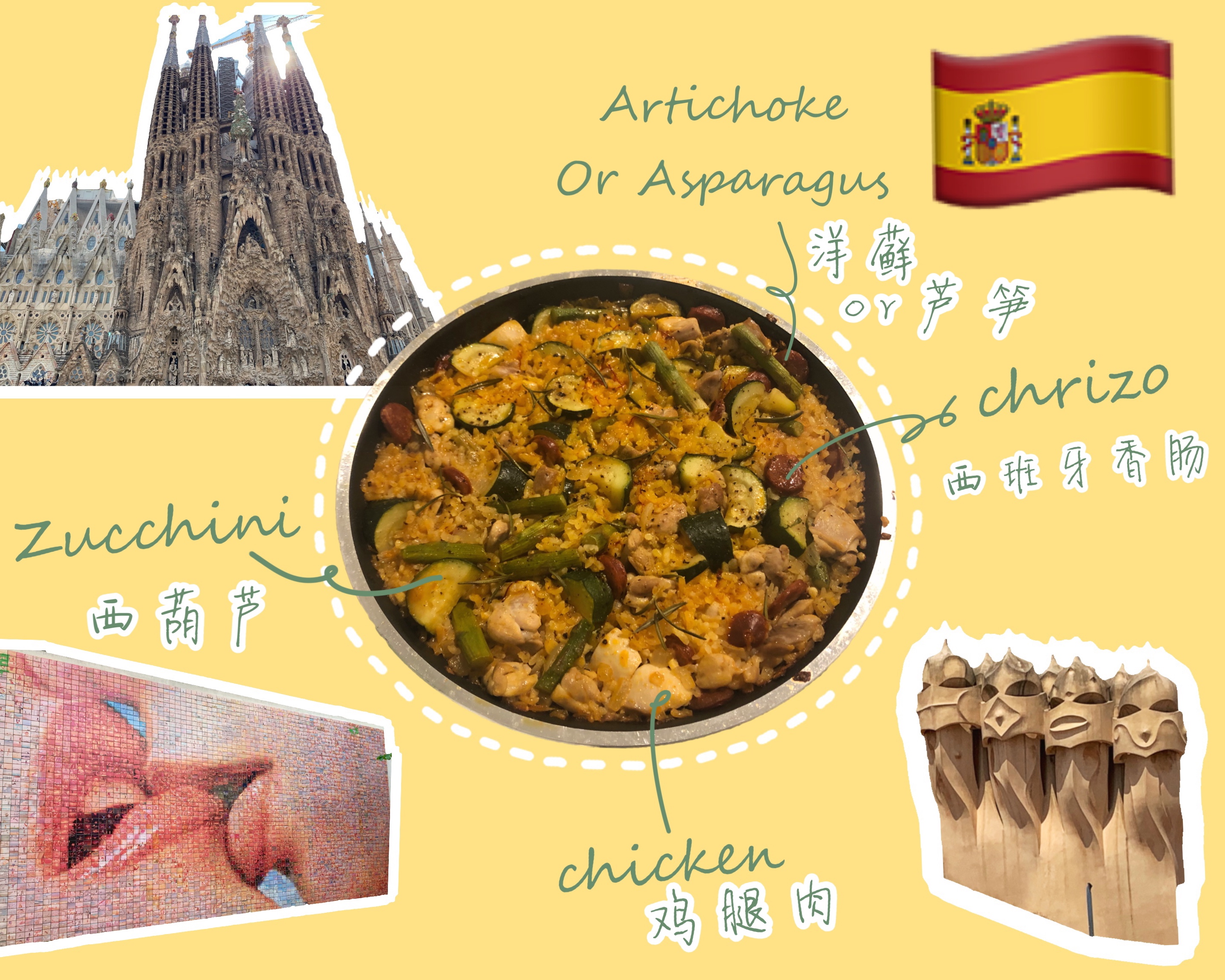 教你用平底锅做🇪🇸西班牙烩饭🥘［Paella de Pollo, alcachofa, chorizo ］的做法